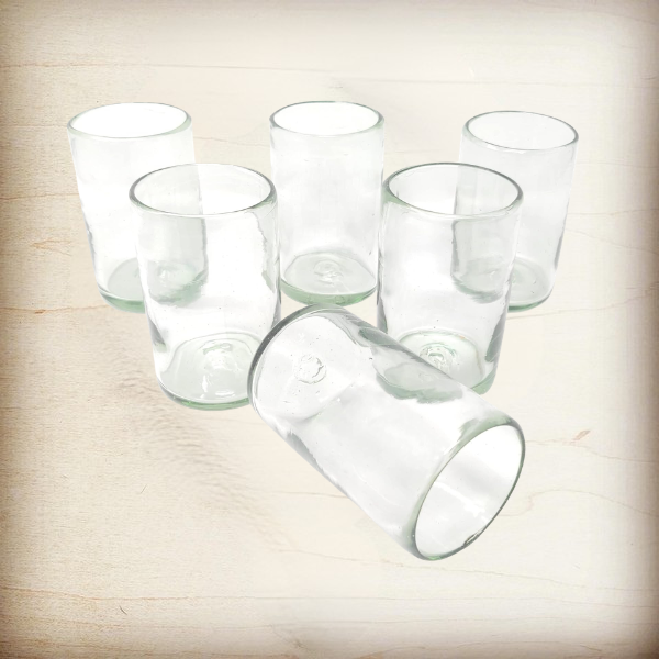 Dos Sueños Hand Blown Mexican Drinking Glasses – Set of 6 Natural Clear Glasses (14 oz each)