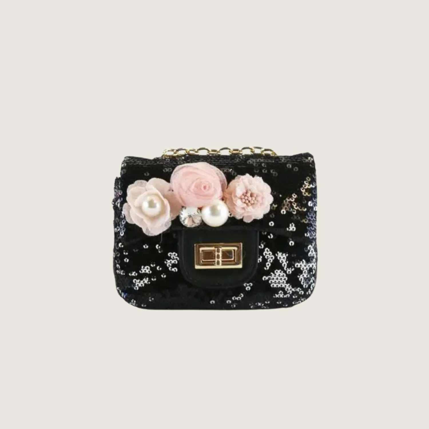 Black Floral Sequin Purse