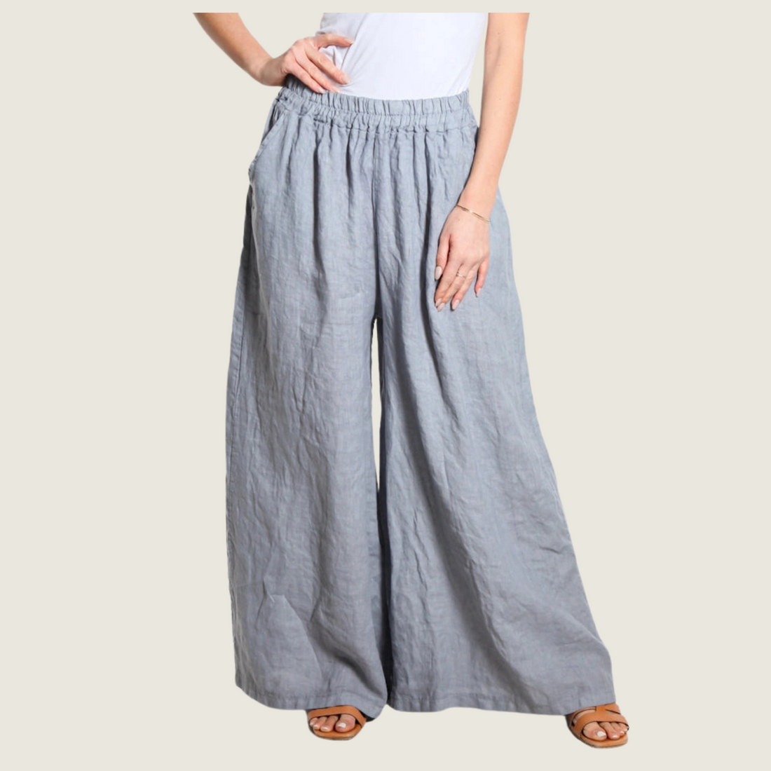 Angelena Linen Wide Leg Pant - Gray