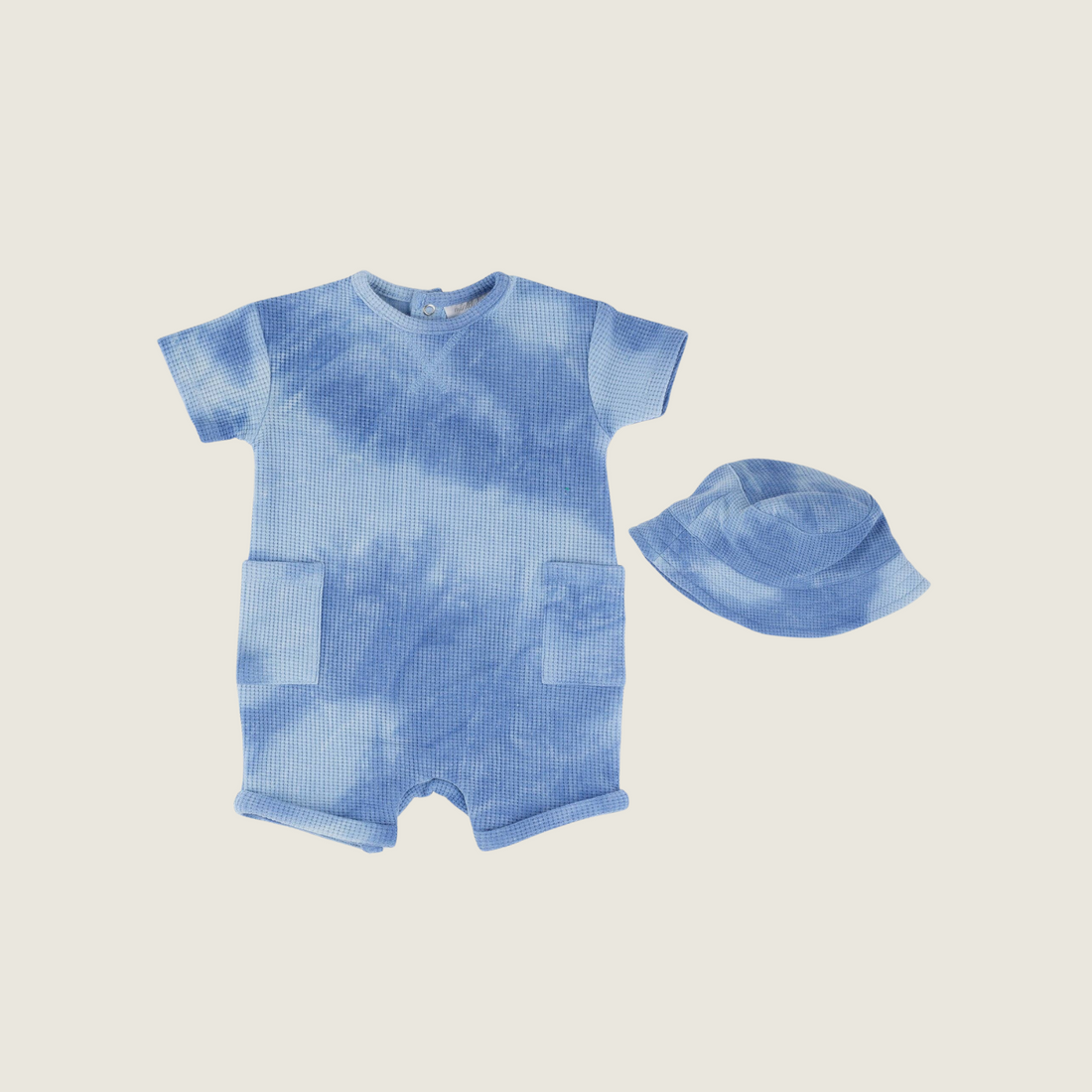 Tie Dyed Waffle Knit Romper &amp; Hat Set