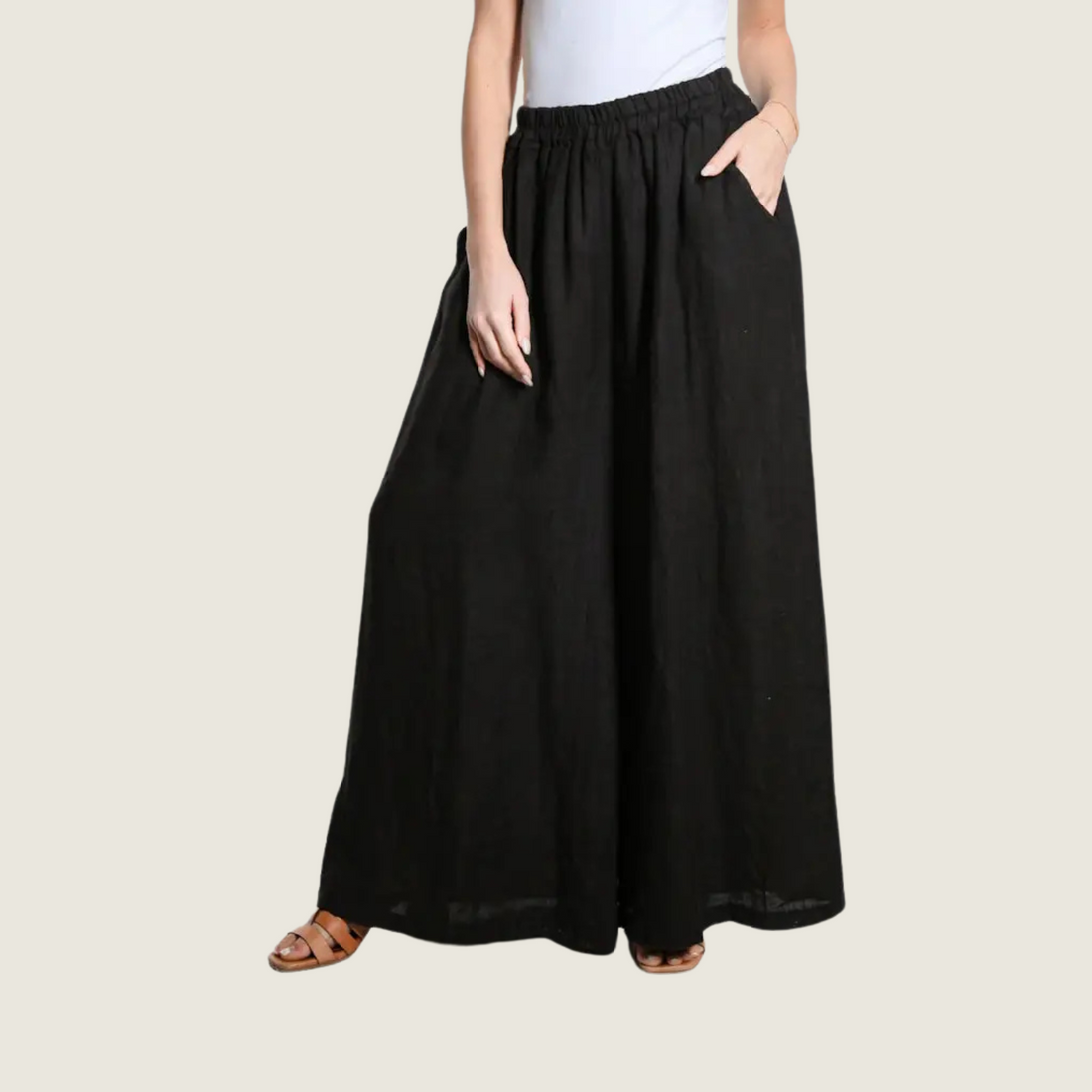 Angelena Linen Wide Leg Pant - Black