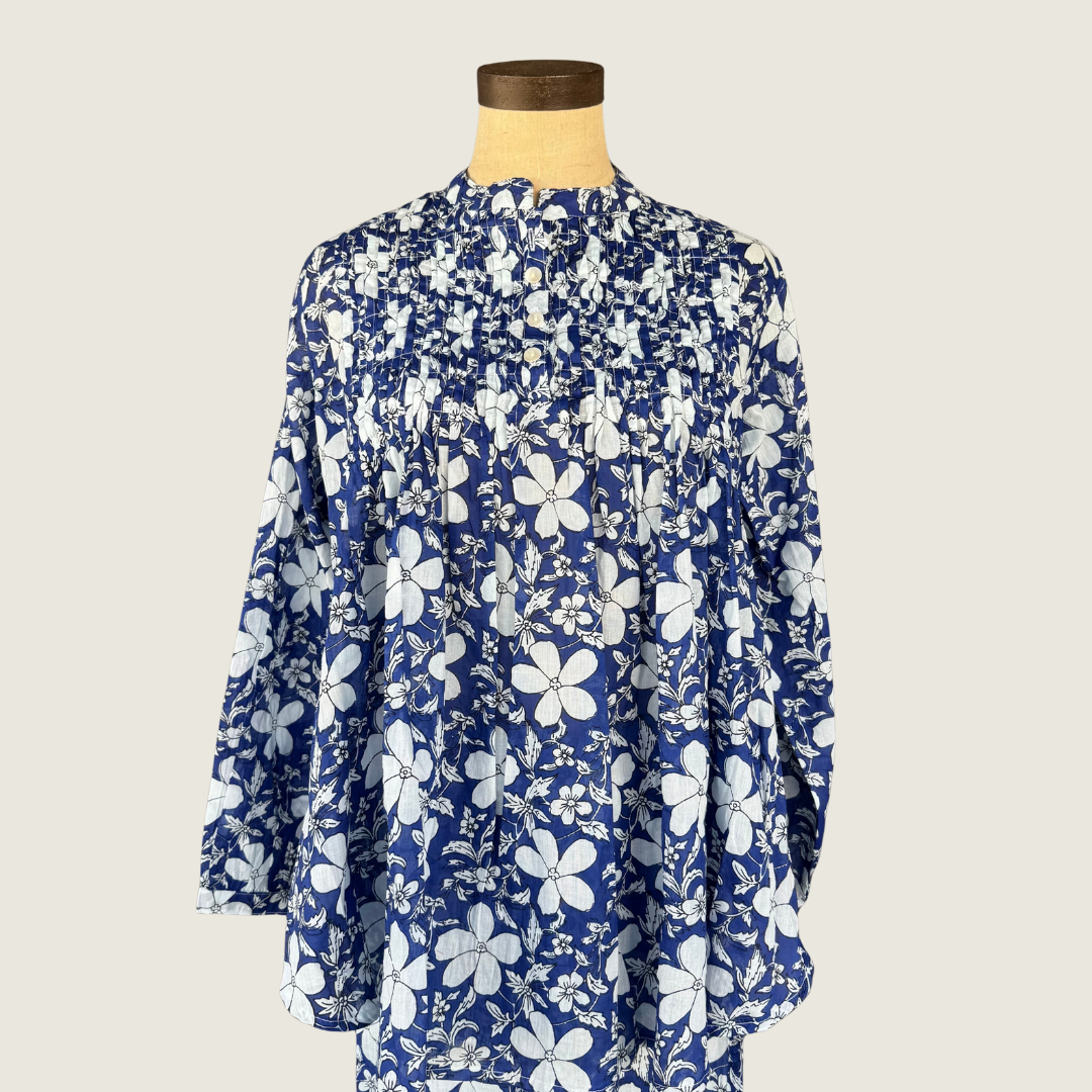 Poppy Blue Pleated Shirt