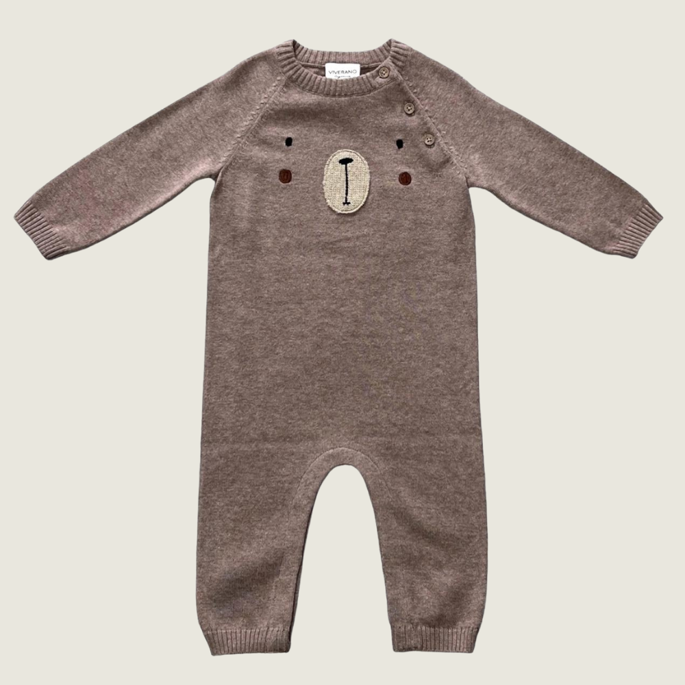 Bear Embroidered Long Sleeve Knit Baby Jumpsuit (Organic) - Blackbird General Store