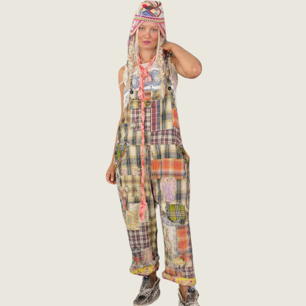 Patchwork Love Overalls - Madras Green