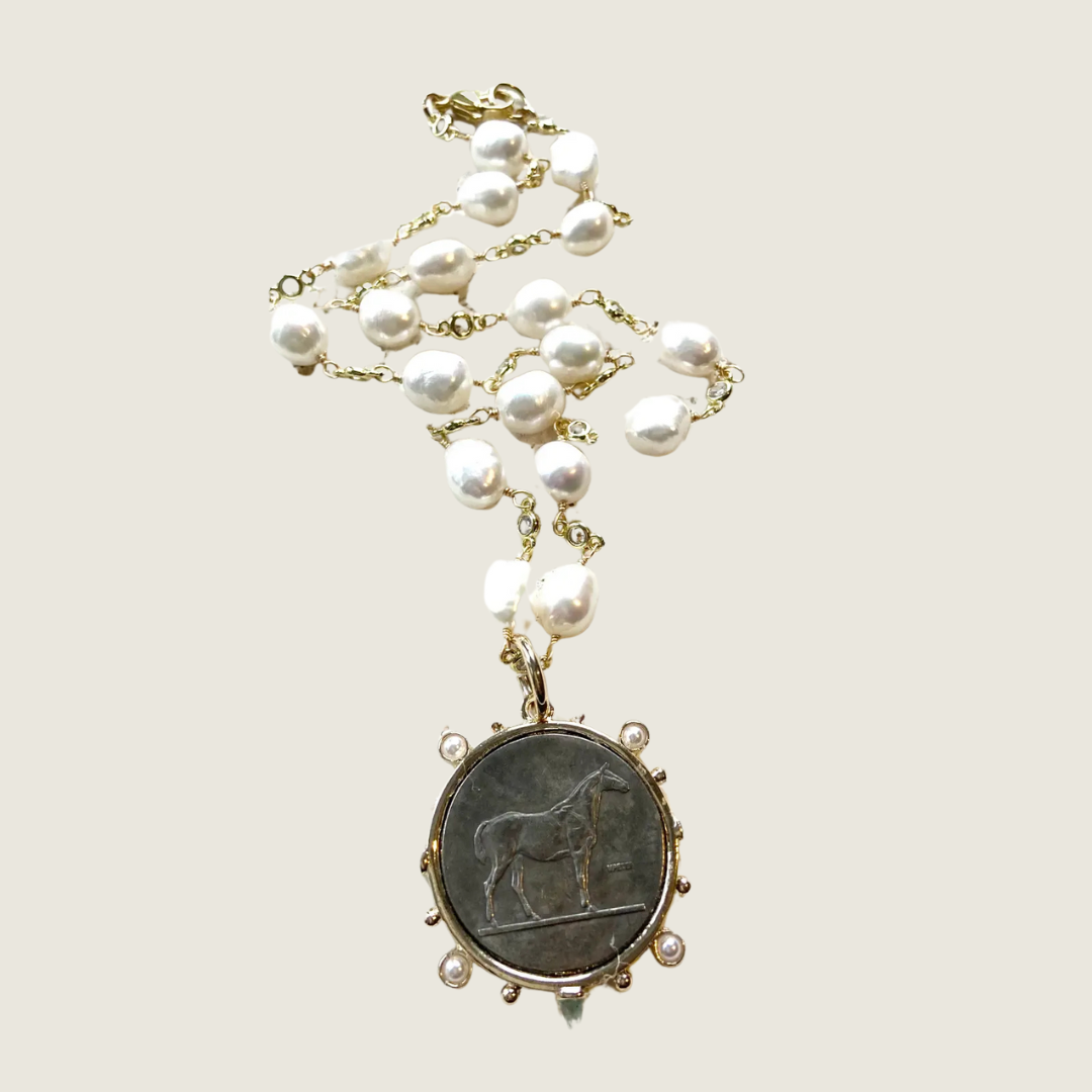 French Coin Equestrian Necklace