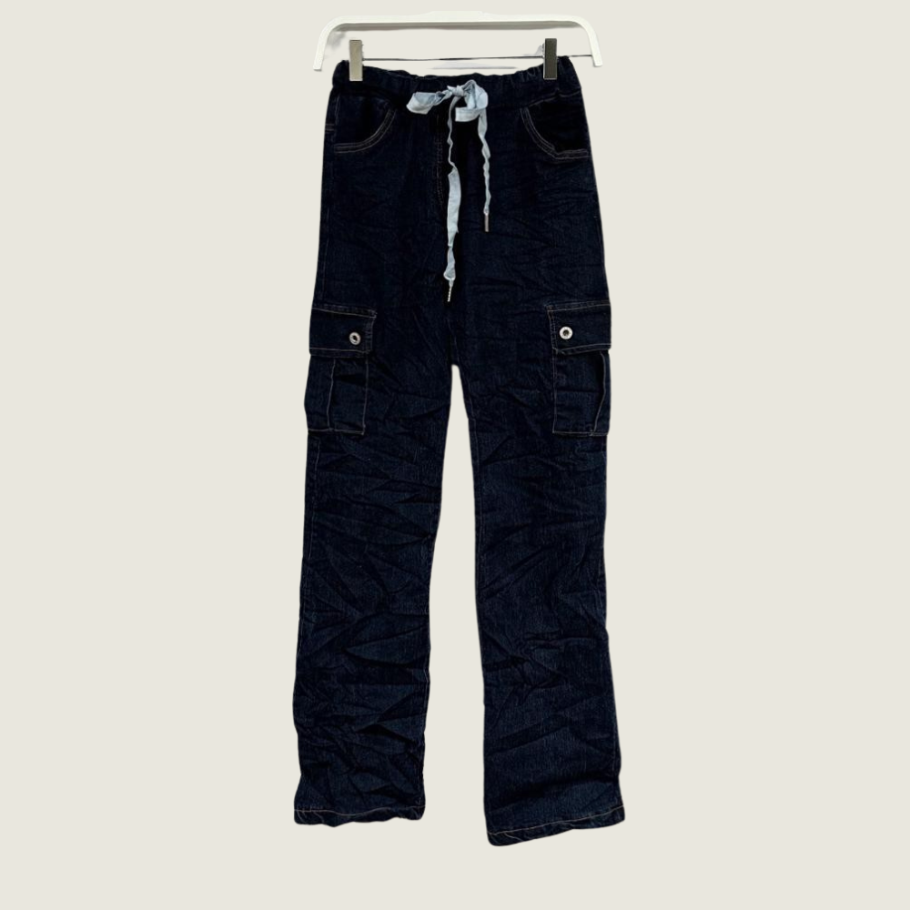 Crinkle Denim Straight Leg Cargo Jean Pants - Blackbird General Store