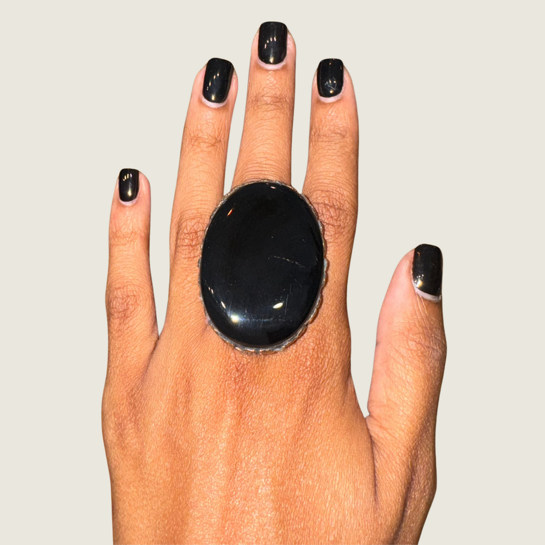 Oval Black Onyx Silver Ring