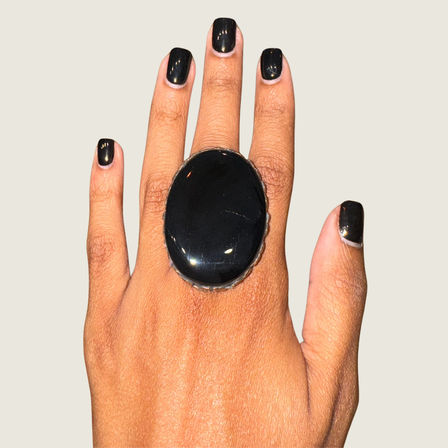 Oval Black Onyx Silver Ring