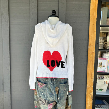 White Love Zip Hoodie