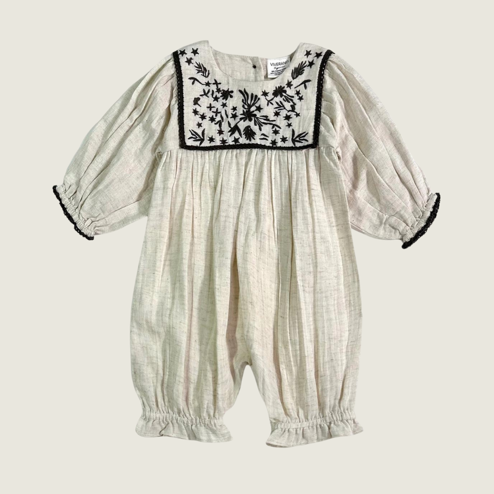 Embroidered Linen Jumpsuit Baby Romper (Organic) - Blackbird General Store