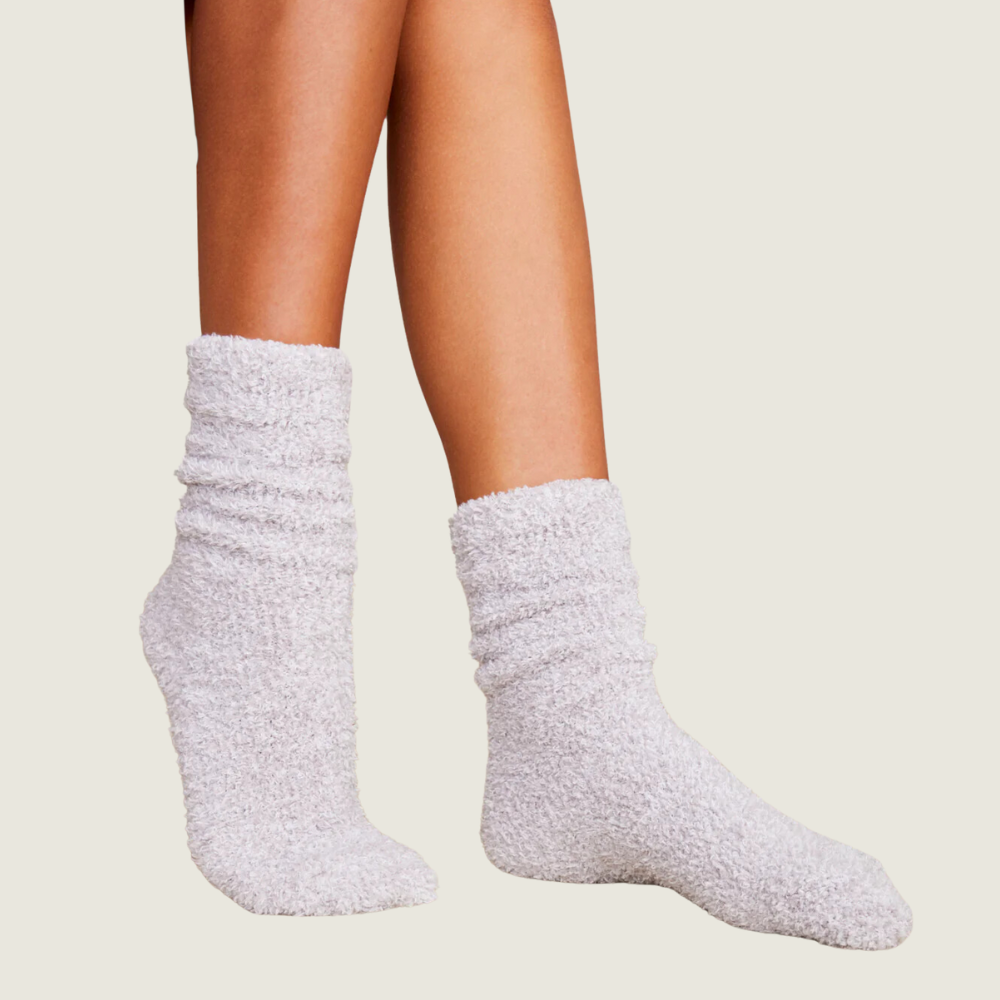 Oyster/White CozyChic Heather Sock