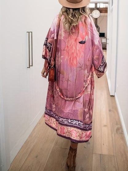 Floral &amp; Crane Kimono