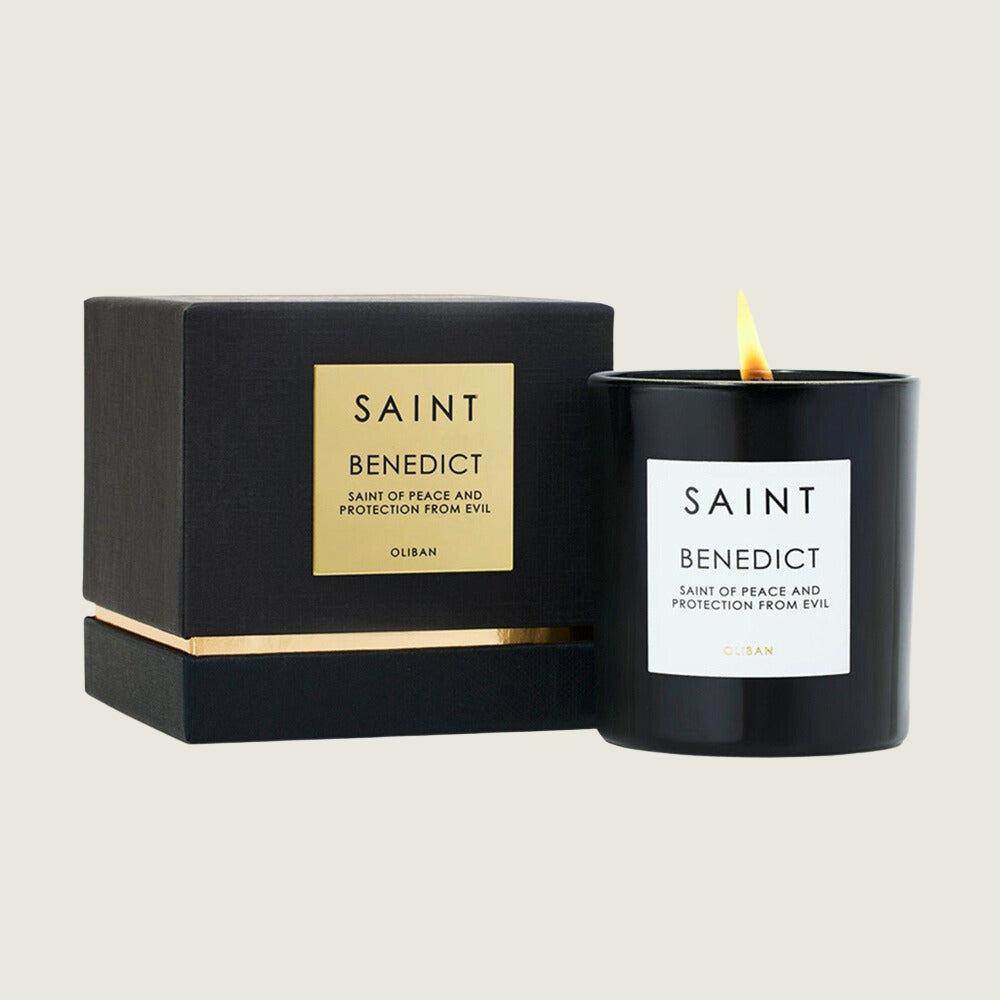 Saint Benedict (St. of Peace and Protection from Evil) Golden Candle - Blackbird General Store