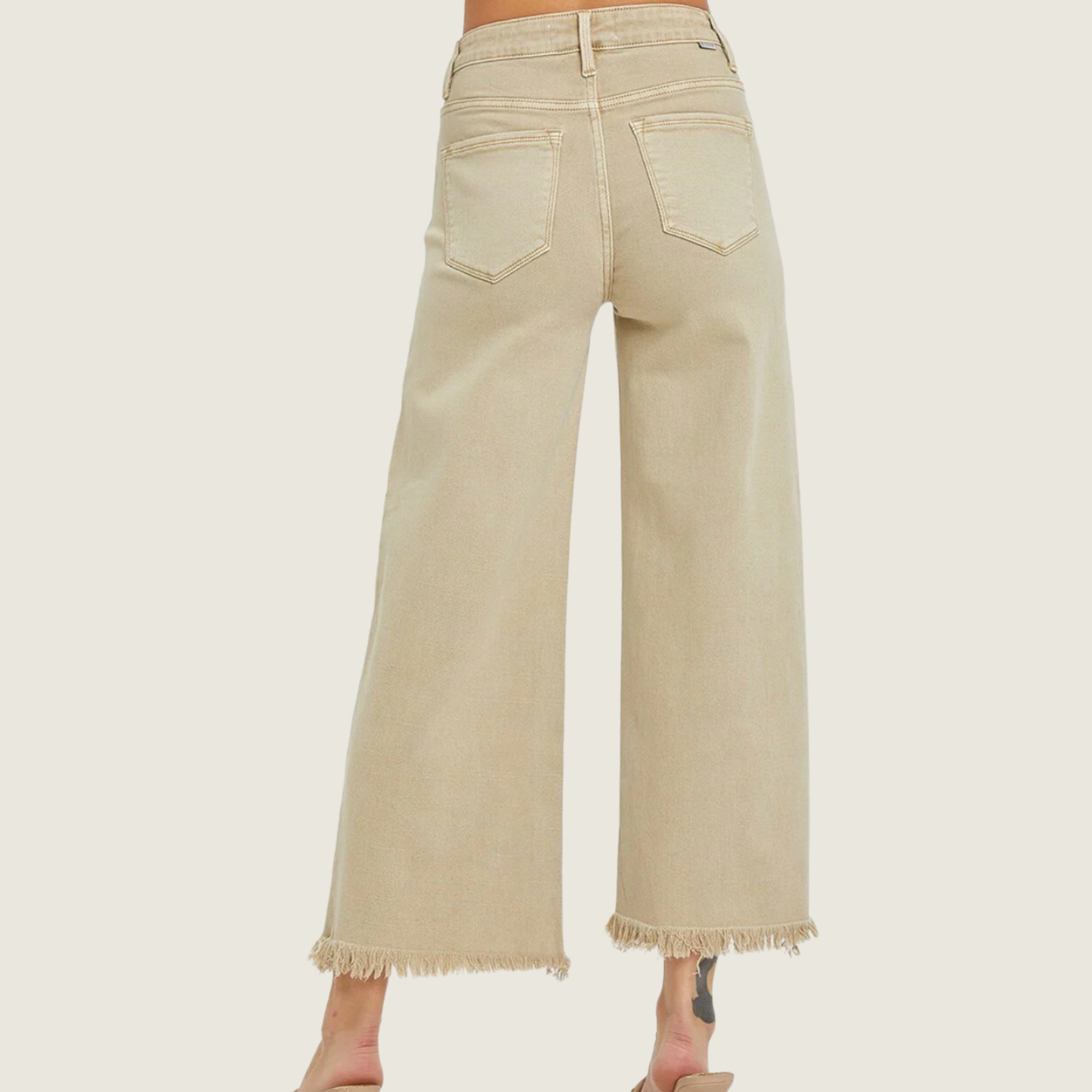 High Rise Khaki Crop Wide Pants