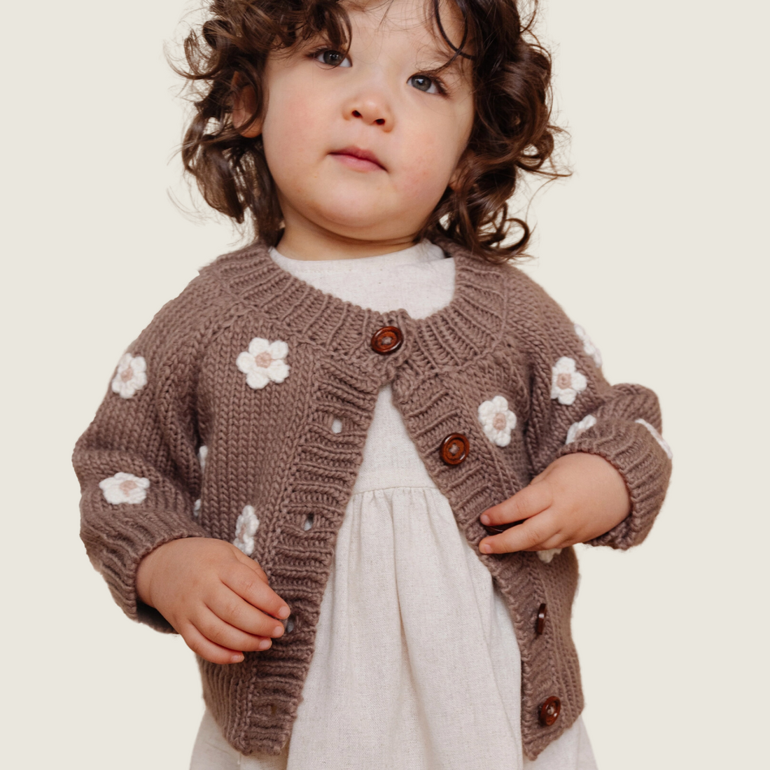 Tan Crocheted Flower Cardigan - 12-24 Months