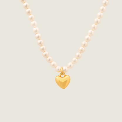 Pearl Strand Necklace with Puffed Heart Pendant