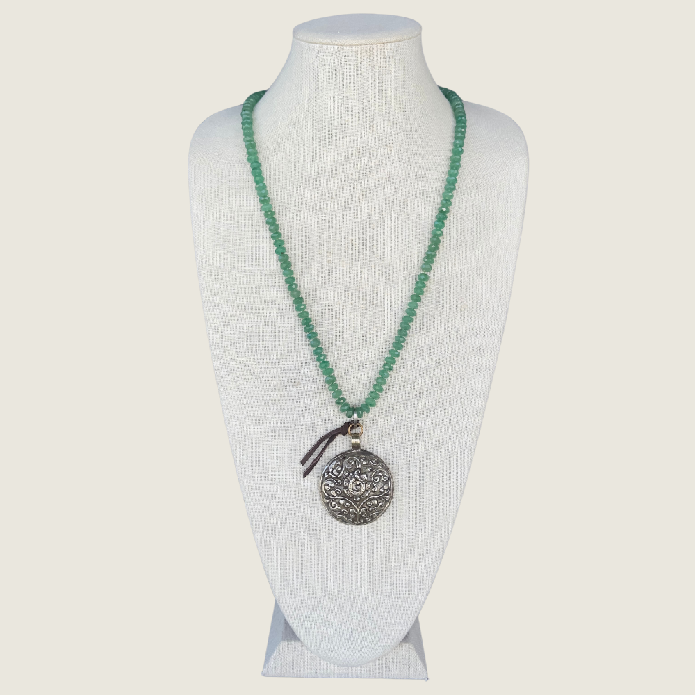 Jade Bead Necklace w/ Silver Charm - Blackbird General Store