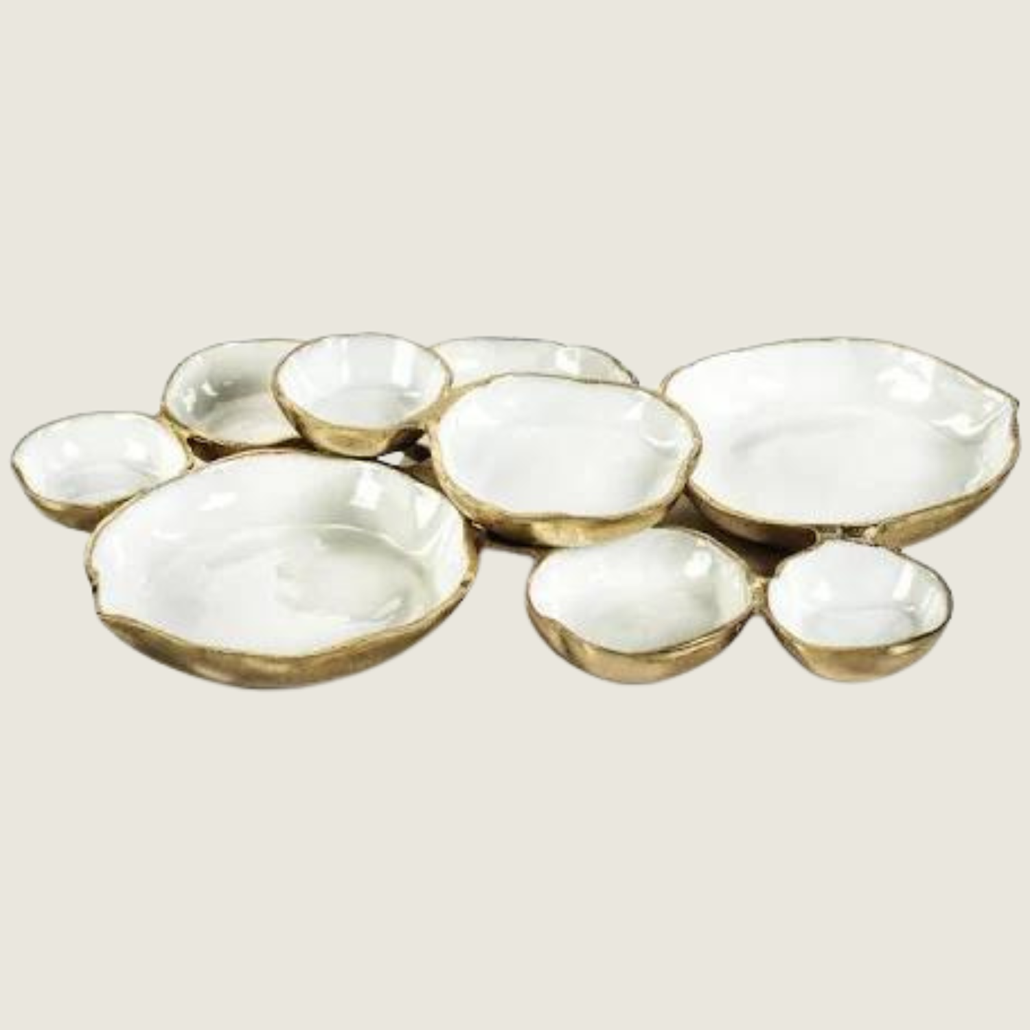 Gold Cluster &amp; White Enamel 9 Bowl Platter