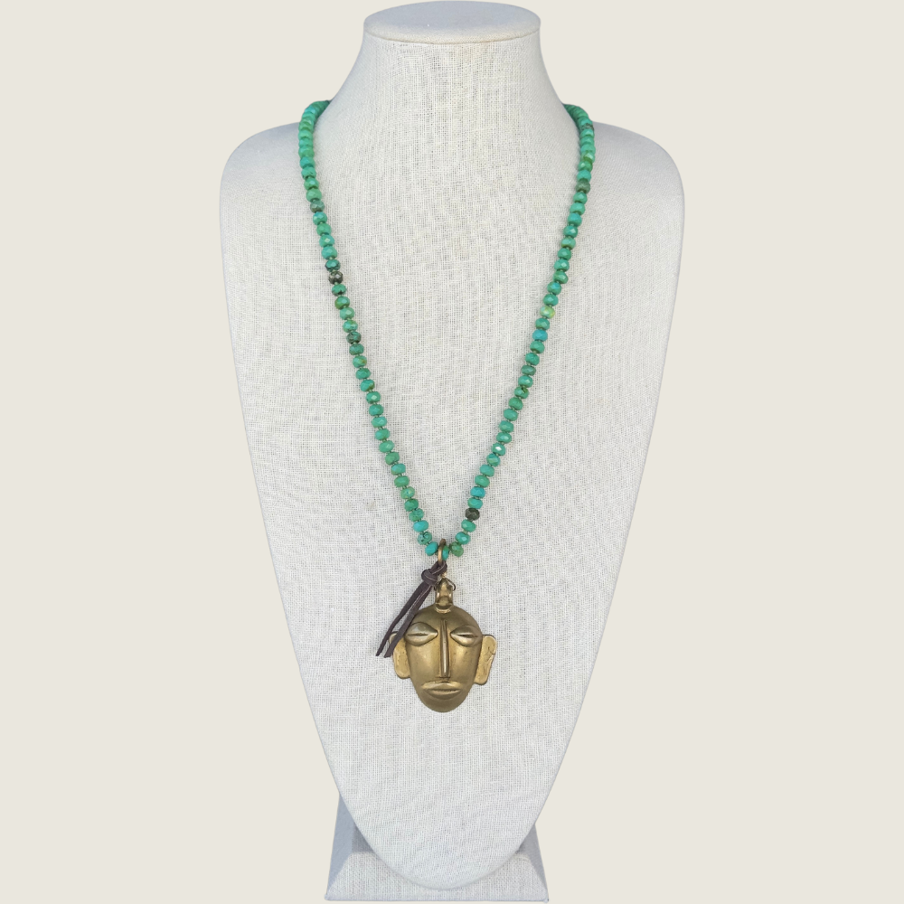 Turquoise Beaded Necklace w/ Gold Mask - Blackbird General Store