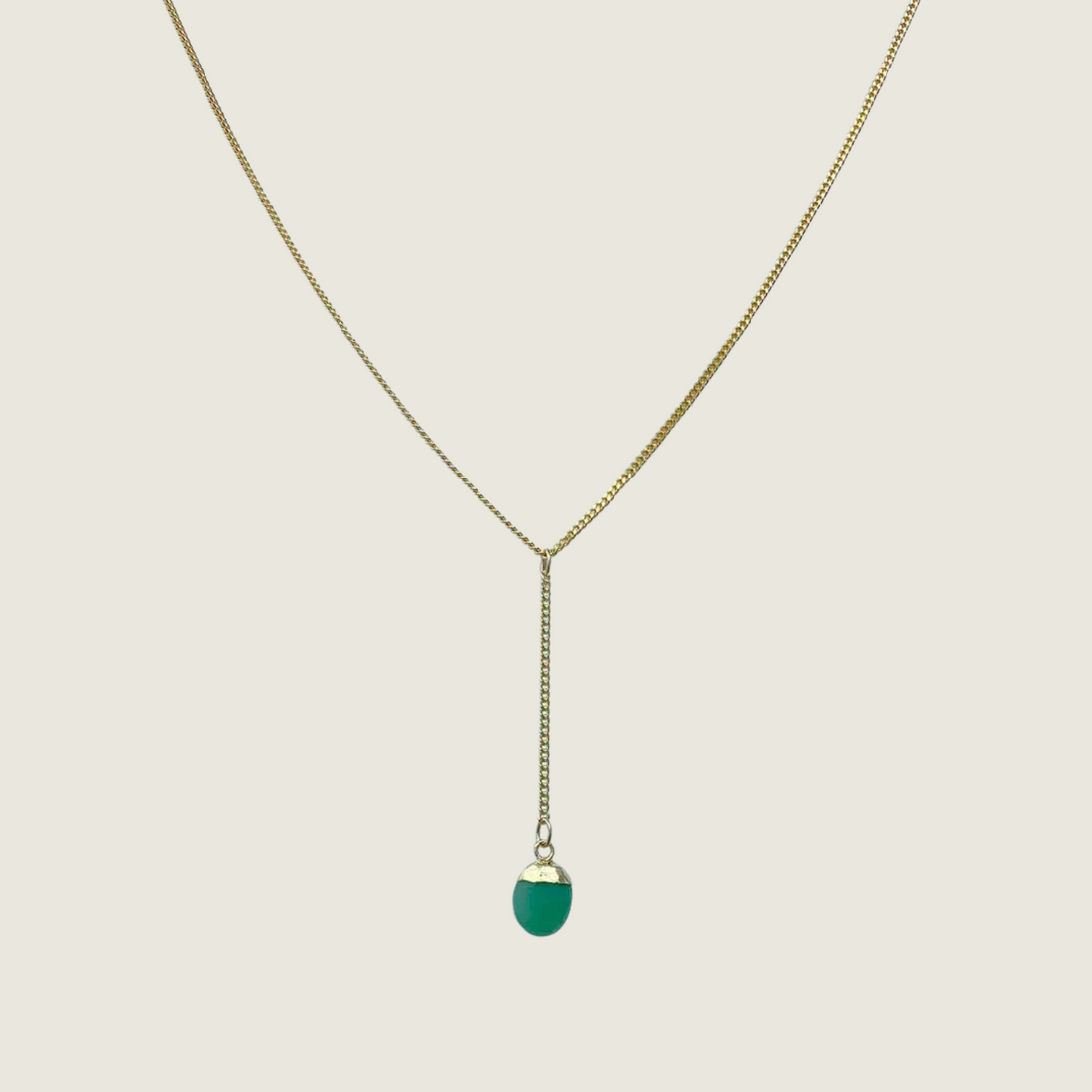 Faceted Green Chrysoprase Stone Y-Drop Necklace