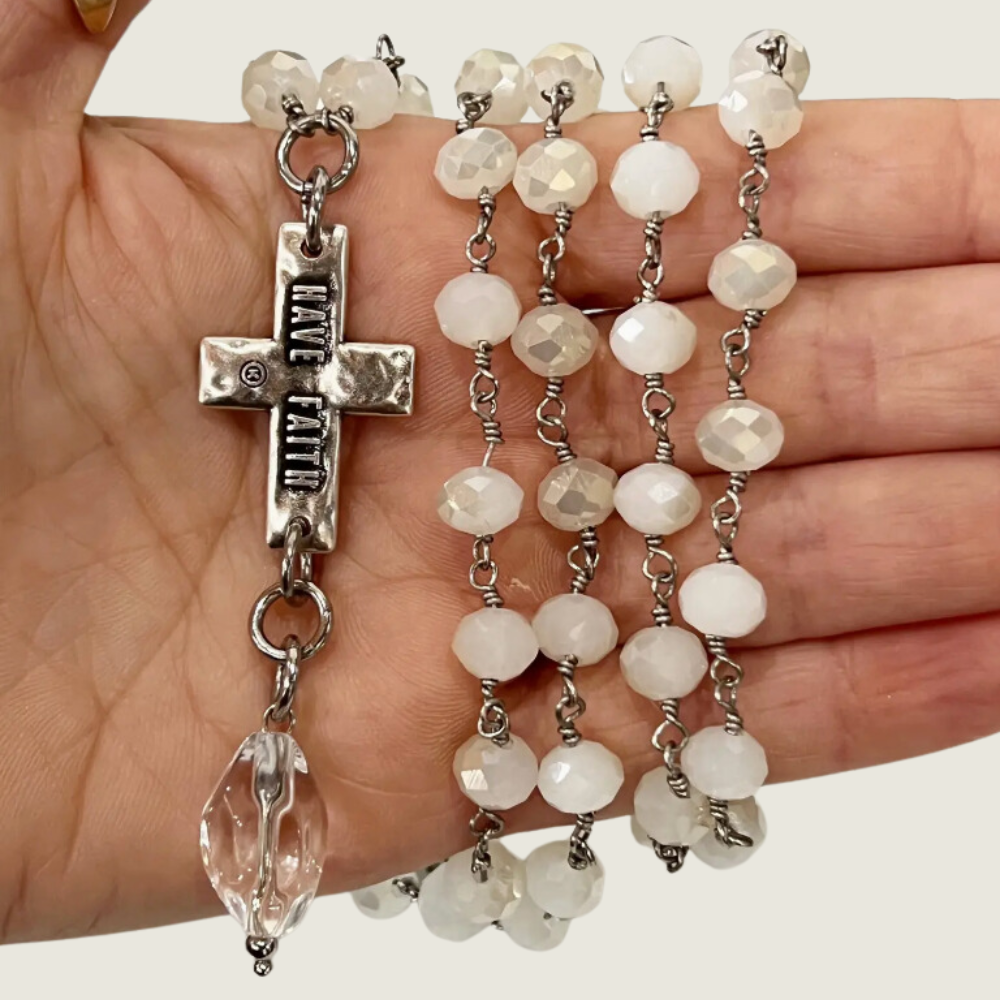 Have Faith Cross Long Rosary-Silver - Blackbird General Store