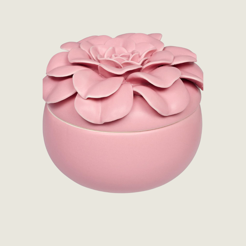 Pink Ceramic Flower Candle - Blackbird General Store