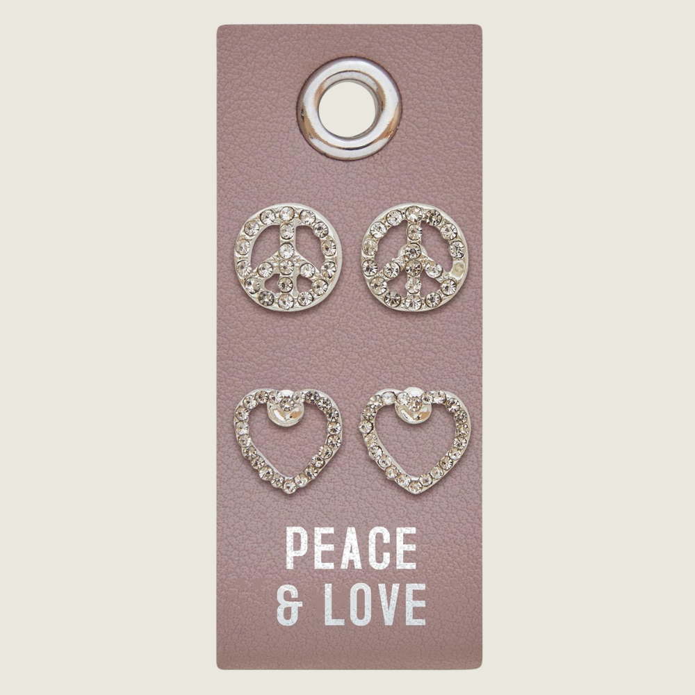 Silver Stud Earrings - Peace &amp; Love - Blackbird General Store