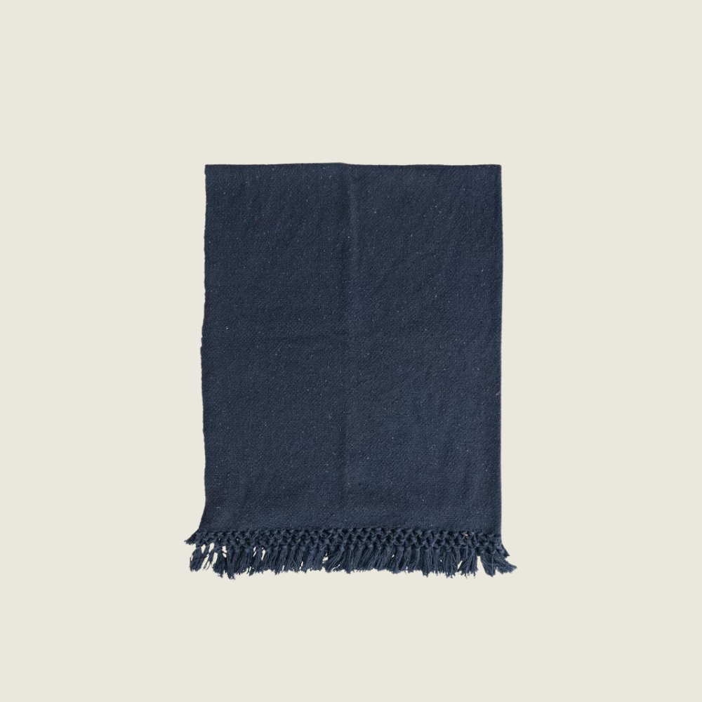 Navy Woven Cotton Crochet Throw - Blackbird General Store