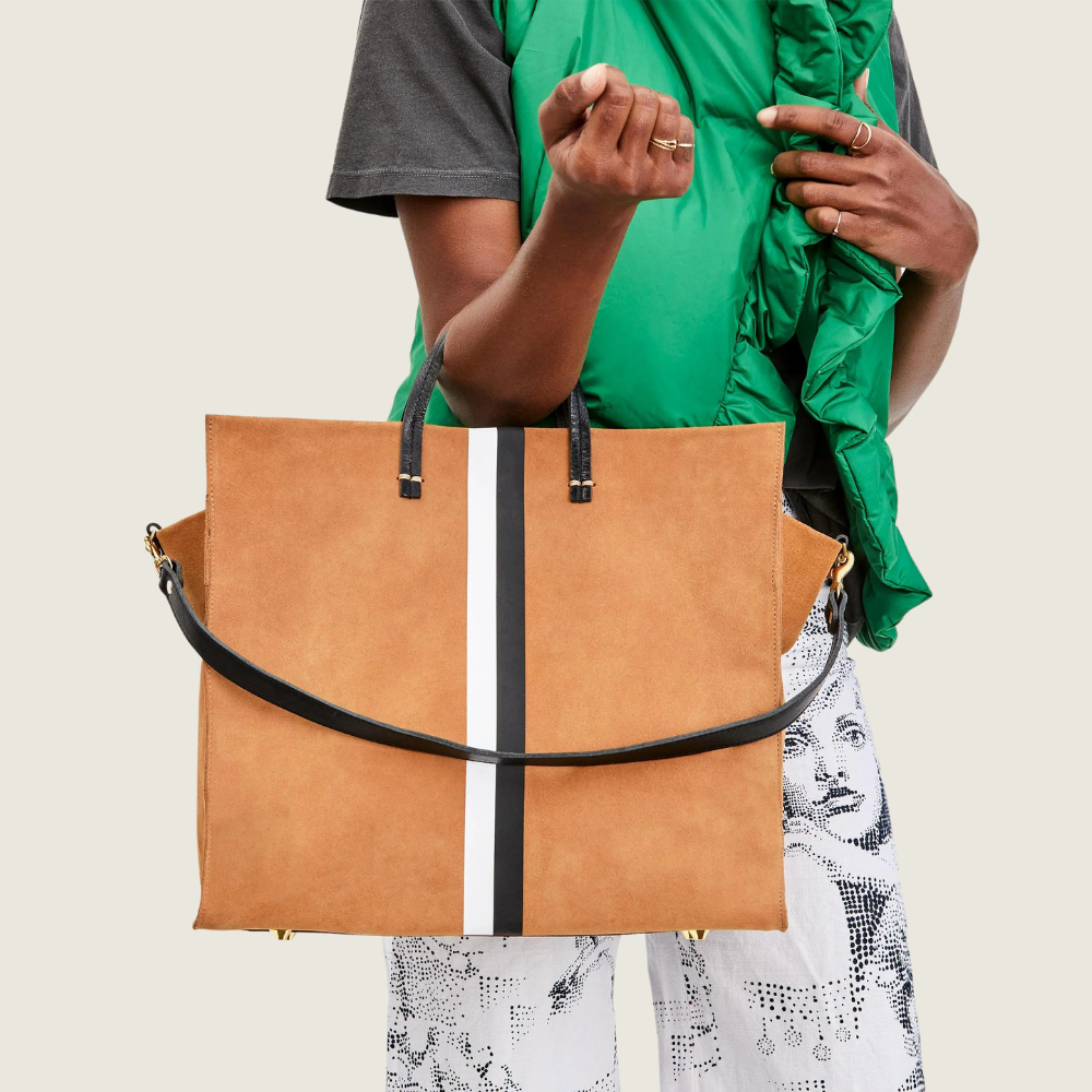 Camel Suede Simple Tote with Stripes - Blackbird General Store