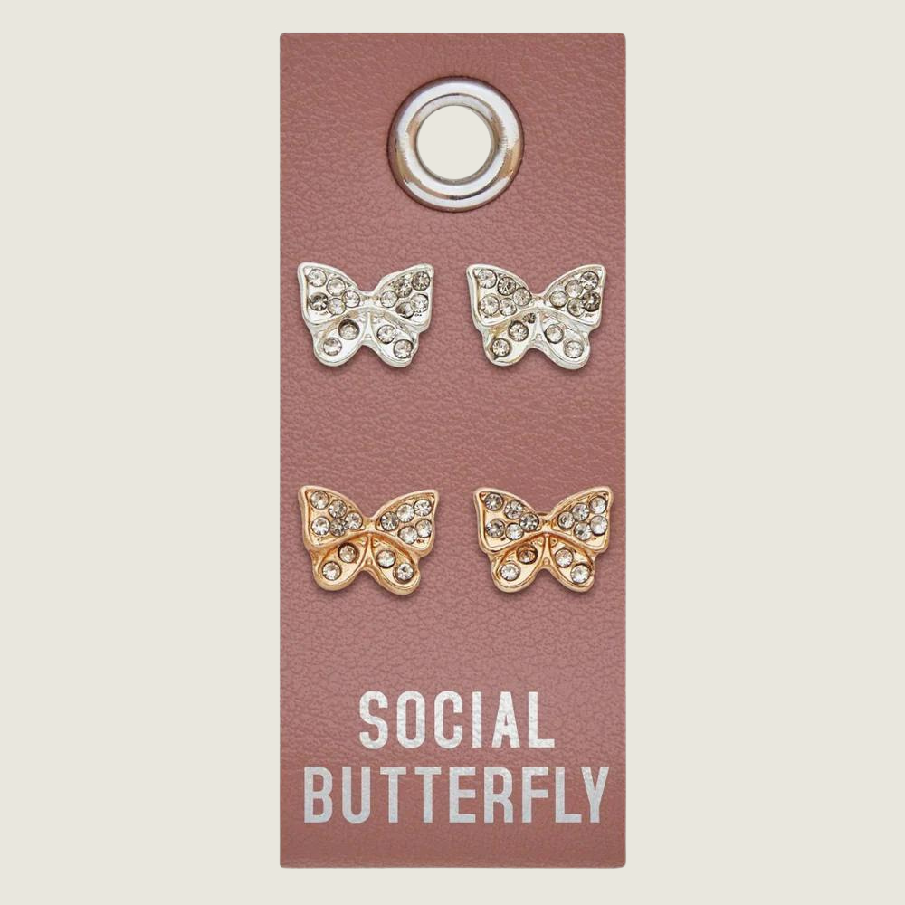 Silver Stud Earrings - Social Butterfly