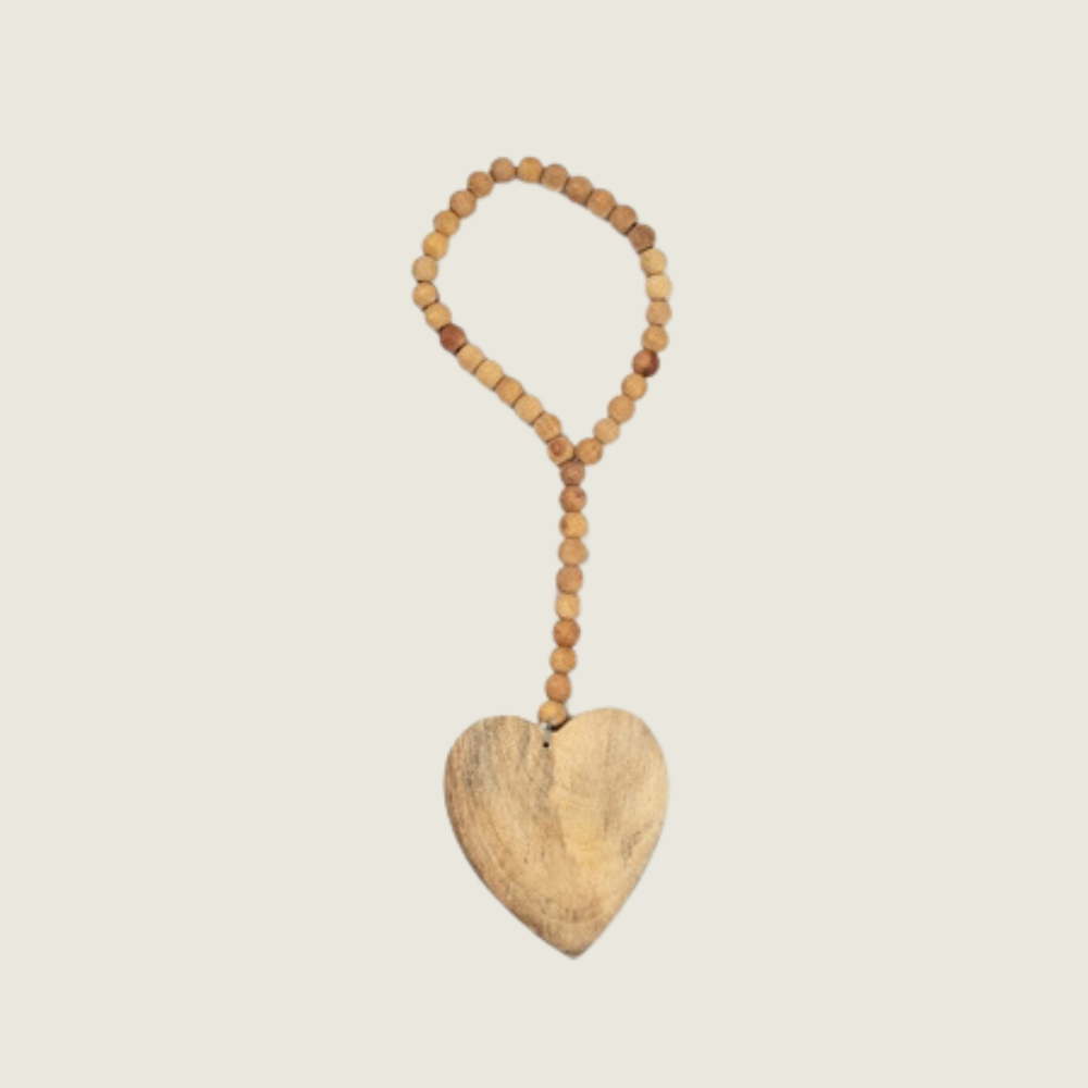 Small Heart on Natural Wood Bead Strand - Blackbird General Store