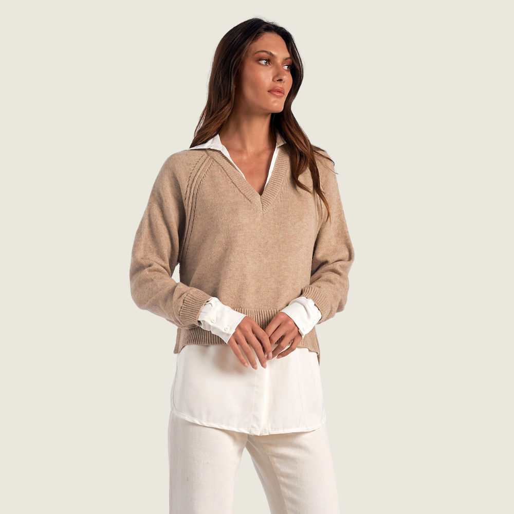Taupe V-Neck Sweater - Blackbird General Store