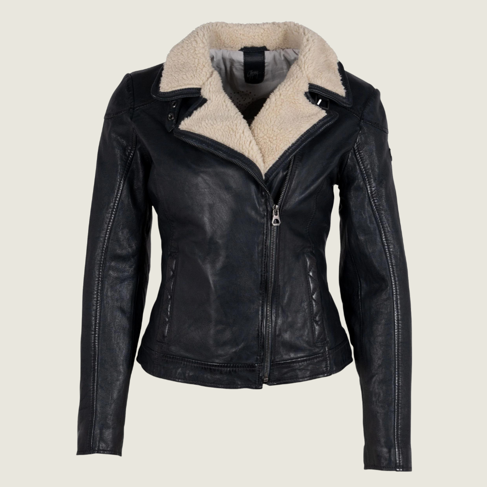 Navy Jenja Leather Jacket with Sherpa - Blackbird General Store