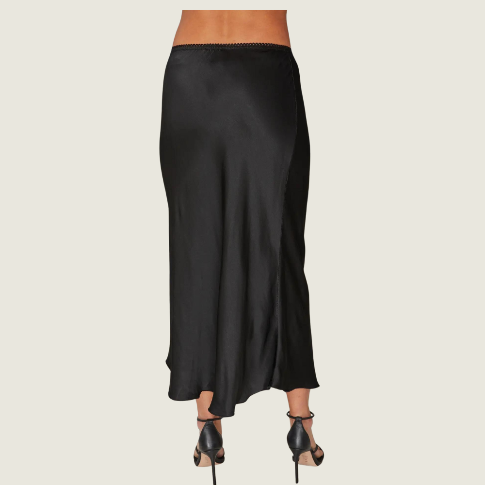 Black Viscose Slip Skirt with Lace Elastic Waist - Blackbird General Store