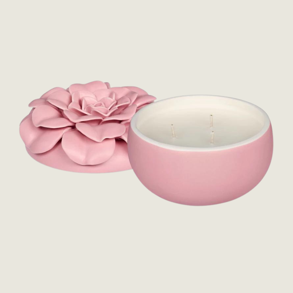 Pink Ceramic Flower Candle - Blackbird General Store