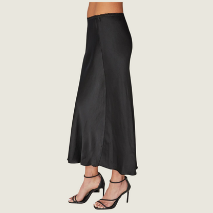 Black Viscose Slip Skirt with Lace Elastic Waist - Blackbird General Store