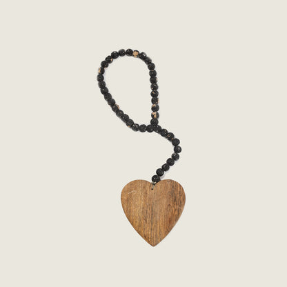 Heart on Antique Black Wood Bead Strand - Blackbird General Store