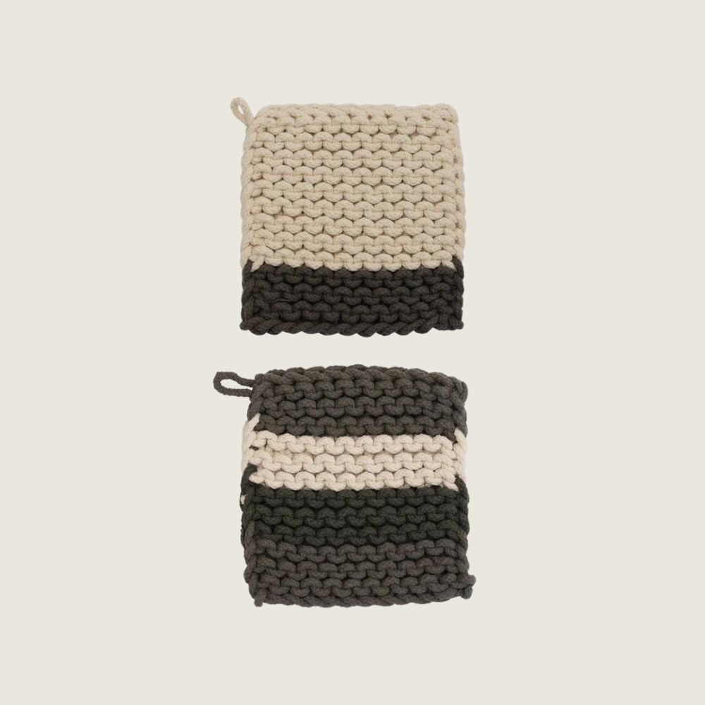 Cotton Crochet Pot Holders Black &amp; Cream - Blackbird General Store