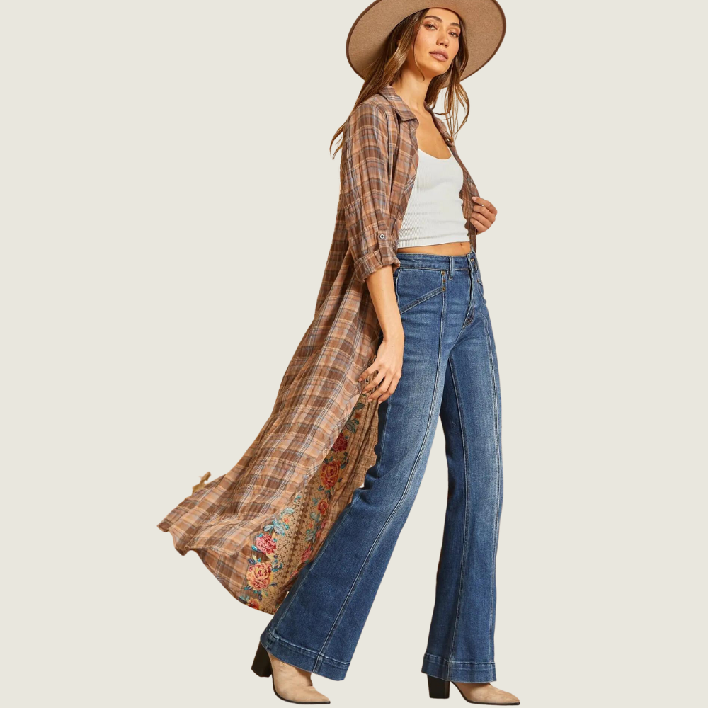 Embroidered Plaid Maxi Dress Duster - Blackbird General Store