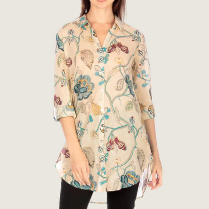 Floral Printed Button-Down Tunic with Vintage Wash - Blackbird General Store