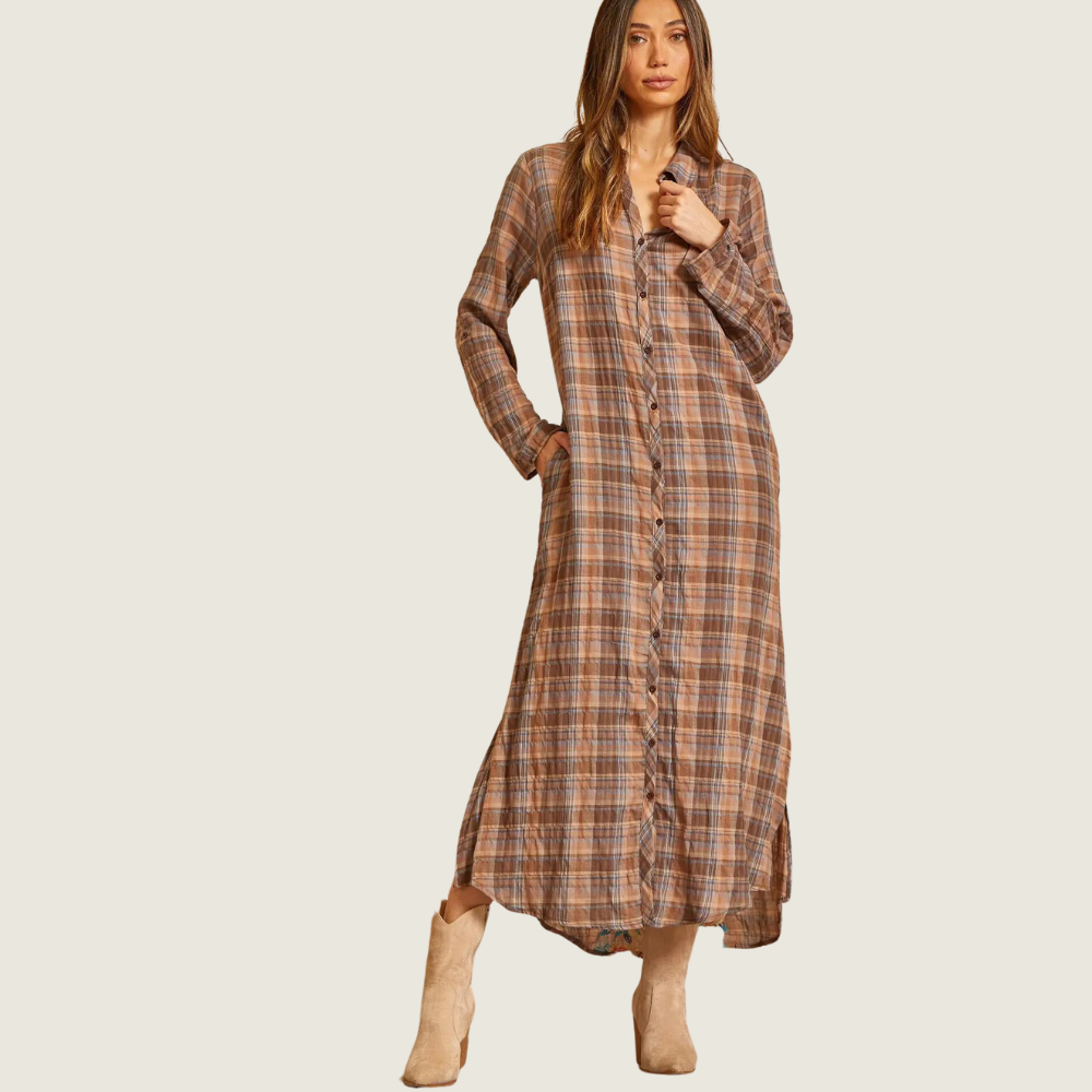 Embroidered Plaid Maxi Dress Duster - Blackbird General Store