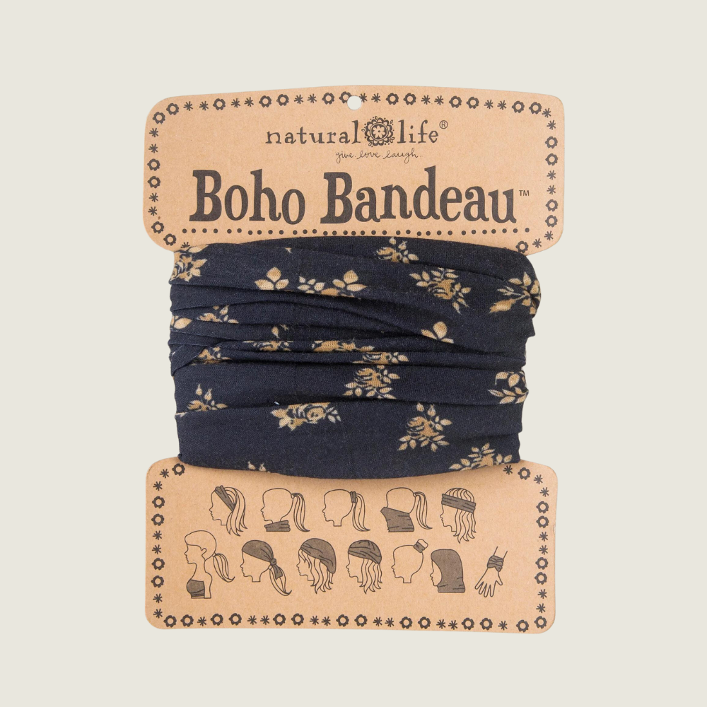 Black Cream Floral Full Boho Bandeau Headband - Blackbird General Store