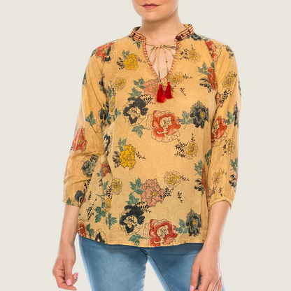 Floral Boho Top with Draw Strings - Blackbird General Store