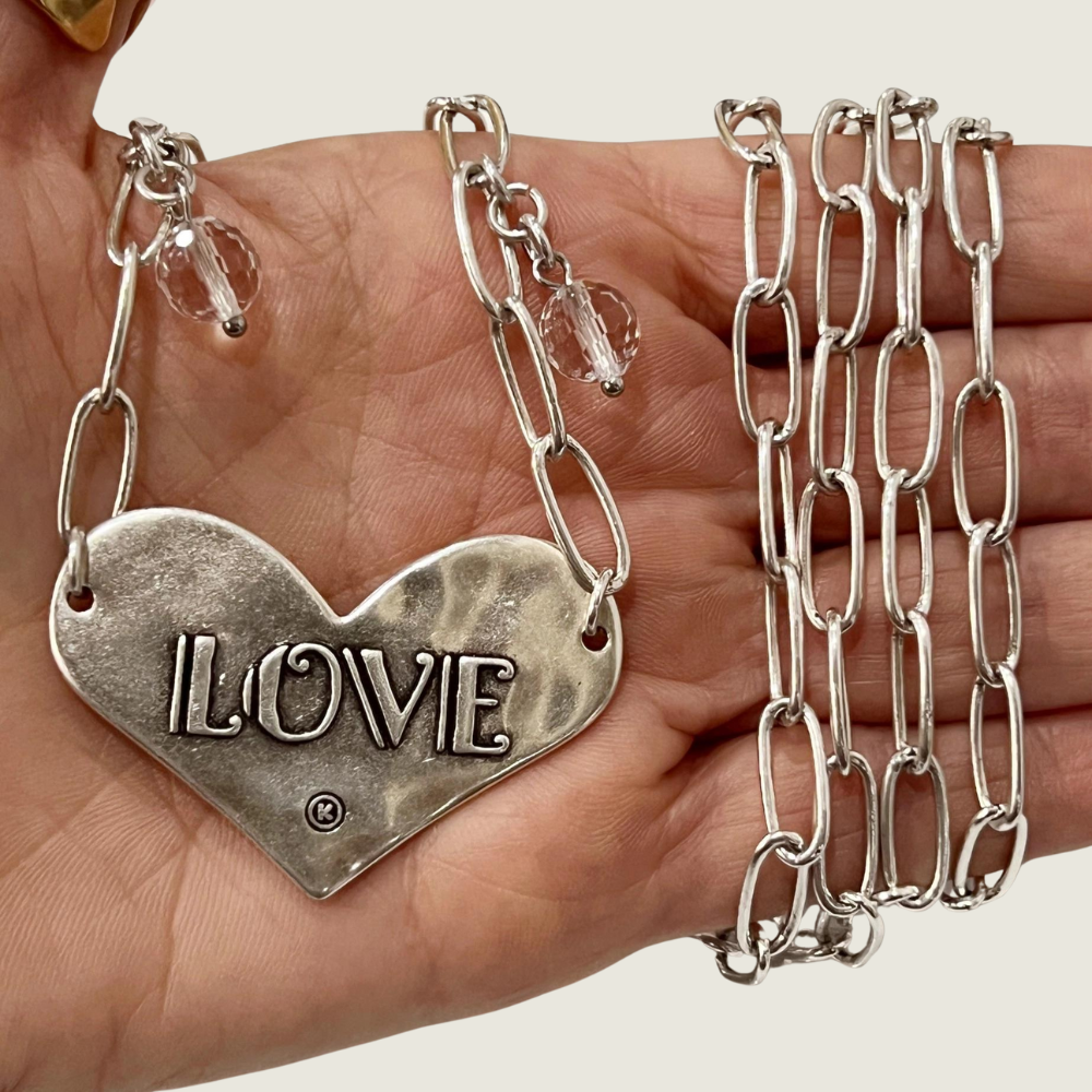 Love Heart Long Chain - Silver - Blackbird General Store