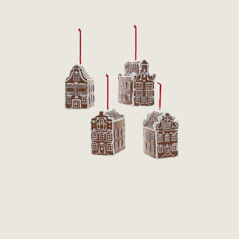 Dutch Gingerbread Houses 4 Ornaments - Blackbird General Store