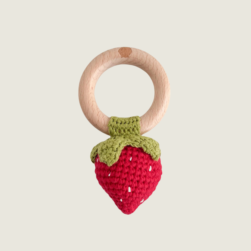 Crochet Red Strawberry Rattle Teether - Blackbird General Store